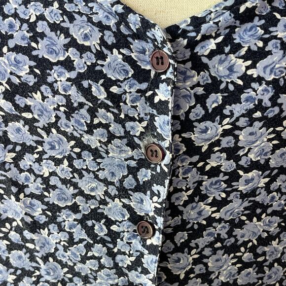 Vtg Midi Dress Size 14 Ditsy Floral Blue Smocked 90s Button Front Y2K - Picture 4 of 9